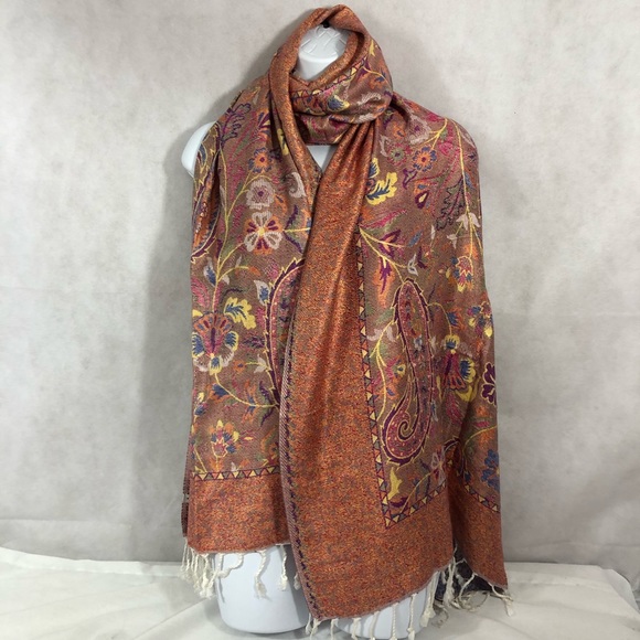 Sundance New Primavera Paisley Wrap Scarf Fringed Soft - Picture 7 of 15